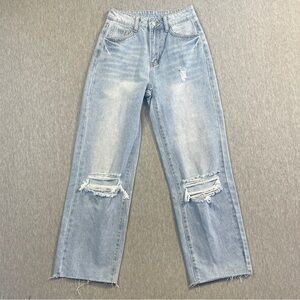 SHEIN High Rise Jeans Women’s Petite XXS Light Wash Blue Distressed Raw Hem